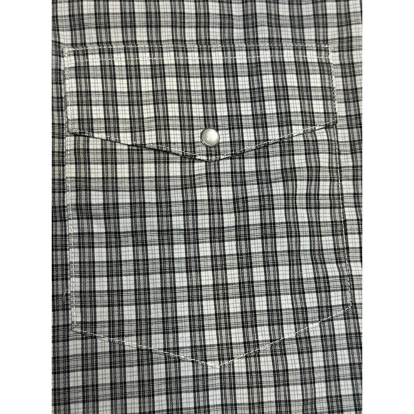 Wrangler White & Gray Plaid Button Up Shirt Pearl Snap Buttons Large Western - Picture 3 of 9